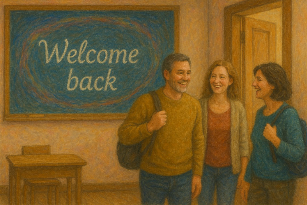 Former students in the classroom