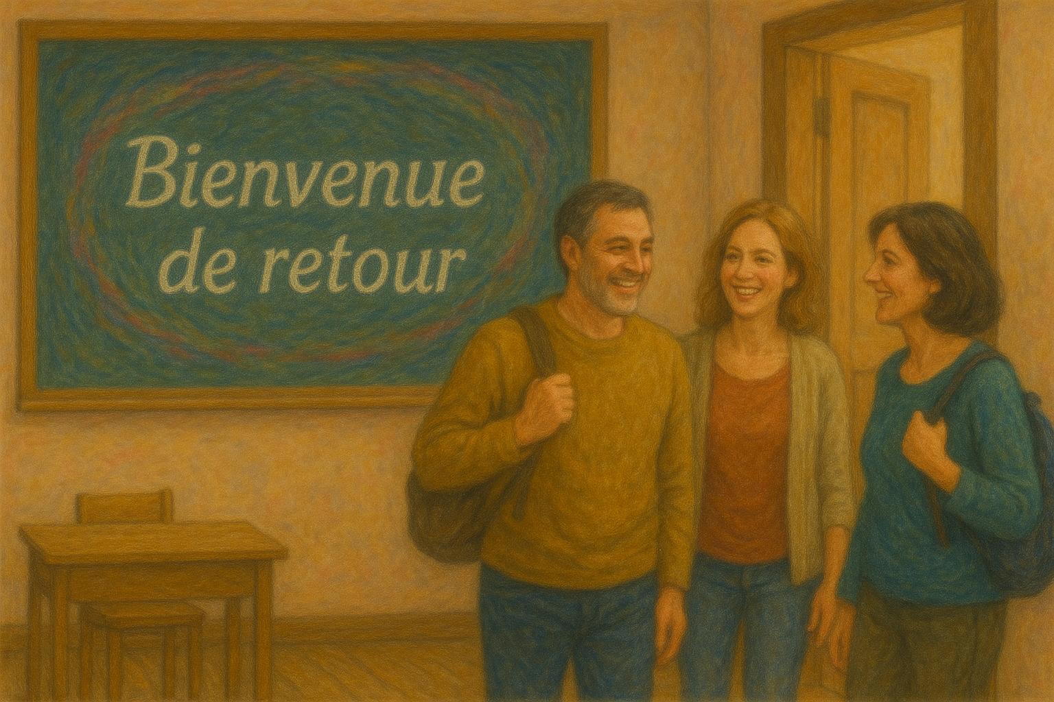 Anciens élèves dans la salle de classe