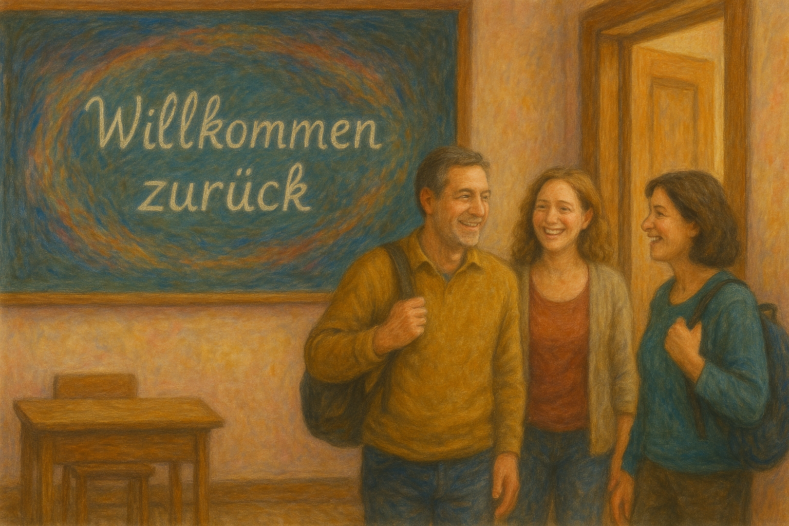 Ehemalige Schüler im Klassenzimmer